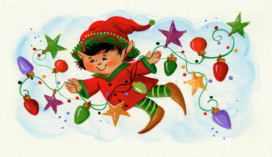 Holiday Painting - Elf With Christmas Lights by Beverly Johnston