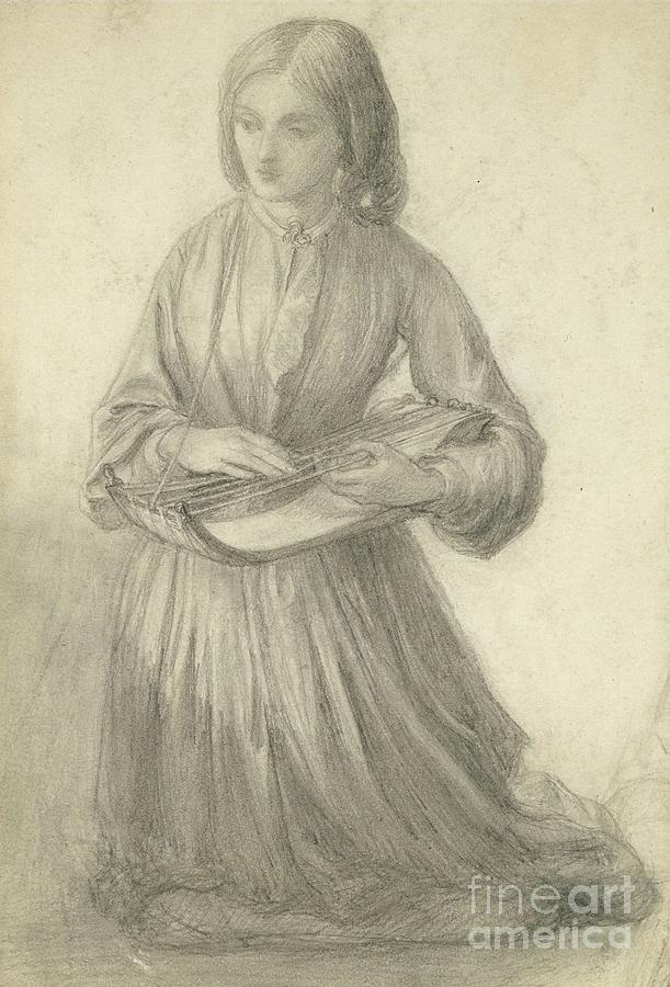 Elizabeth Siddal Playing A Stringed Instrument, Circa 1852 Graphite Painting by Dante Gabriel Charles Rossetti