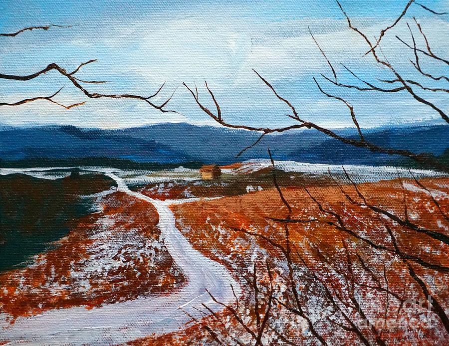 Elk County winter hillside in painting Painting by Christopher Shellhammer