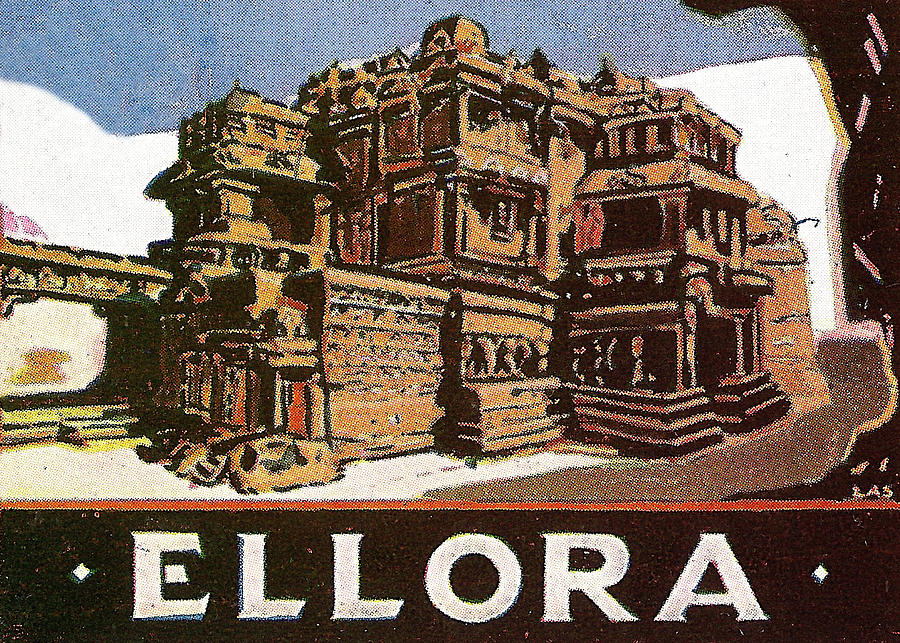 Vintage Digital Art - Ellora temple, India by Long Shot