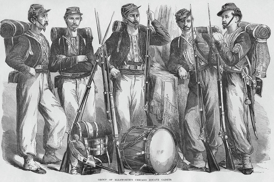 Ellsworths Chicago Zouaves Painting by Frank Leslie