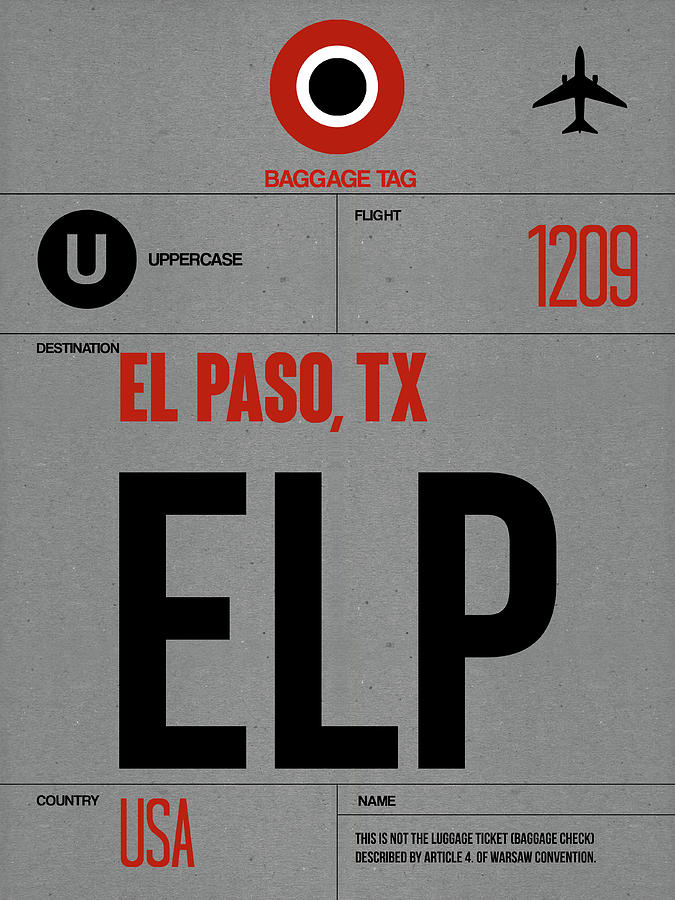 El Paso Digital Art - ELP El Paso Luggage Tag I by Naxart Studio