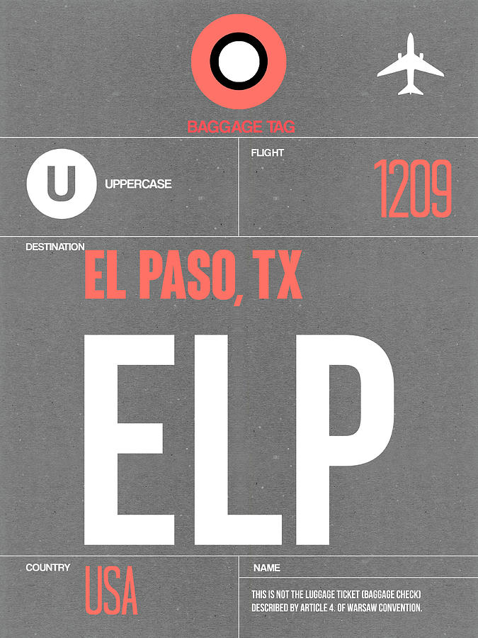 El Paso Digital Art - ELP El Paso Luggage Tag II by Naxart Studio