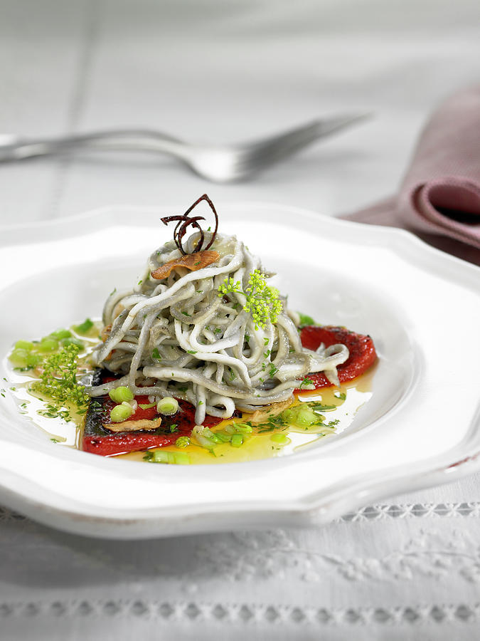 Elver, Red Pepper, Pea And Parsley Salad Photograph by Lawton