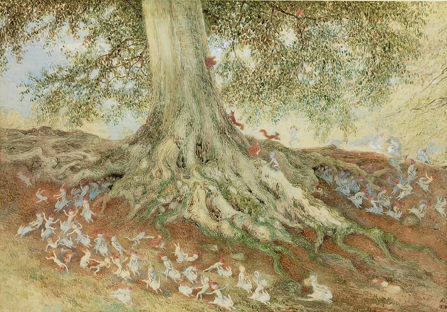 Elves In A Rabbit Warren Painting by Richard Doyle Elves In A Rabbit Warren Painting by Richard Doyle