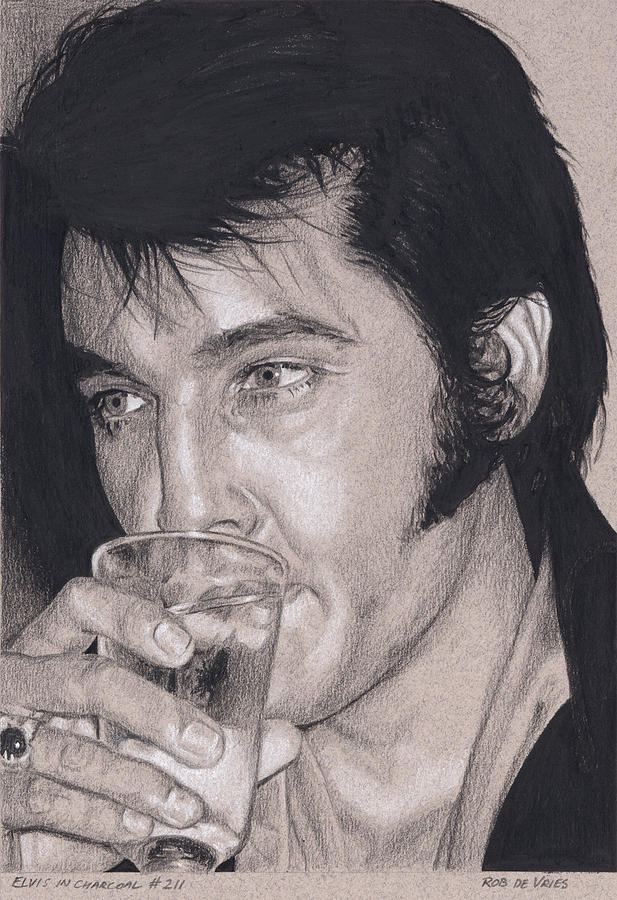 Elvis in Charcoal #211 Drawing by Rob De Vries