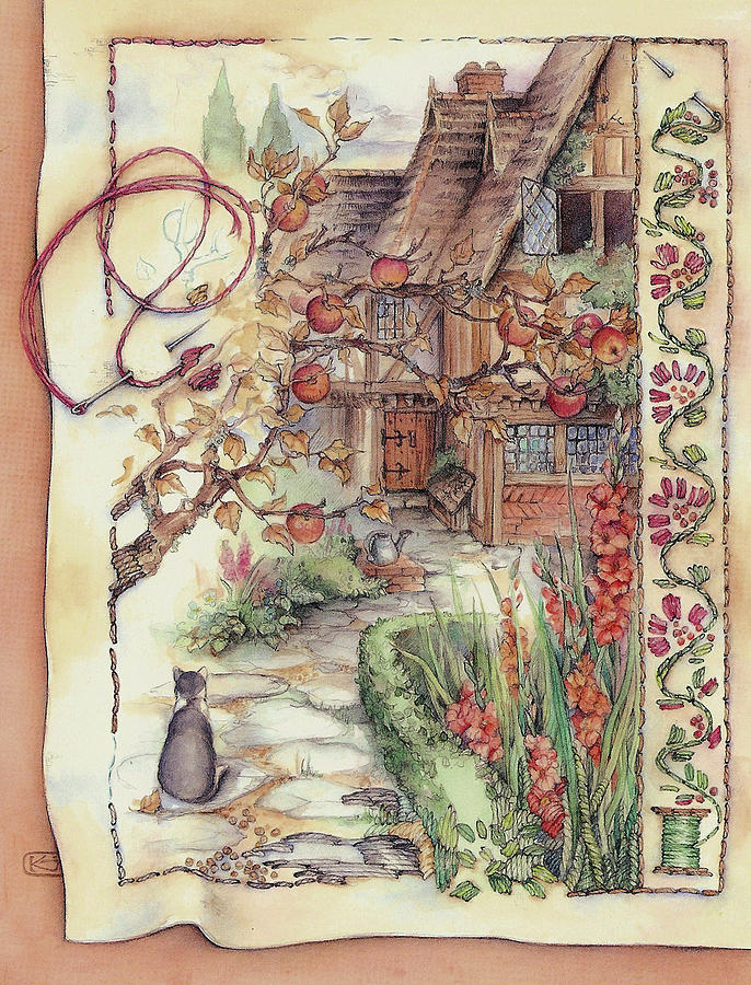 Cottage Painting - Embroidery by Kim Jacobs