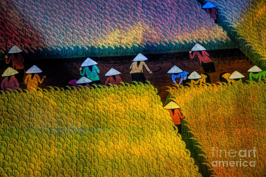 Embroidery Silk Vietnamese Rice Field Harvest  Photograph by Chuck Kuhn