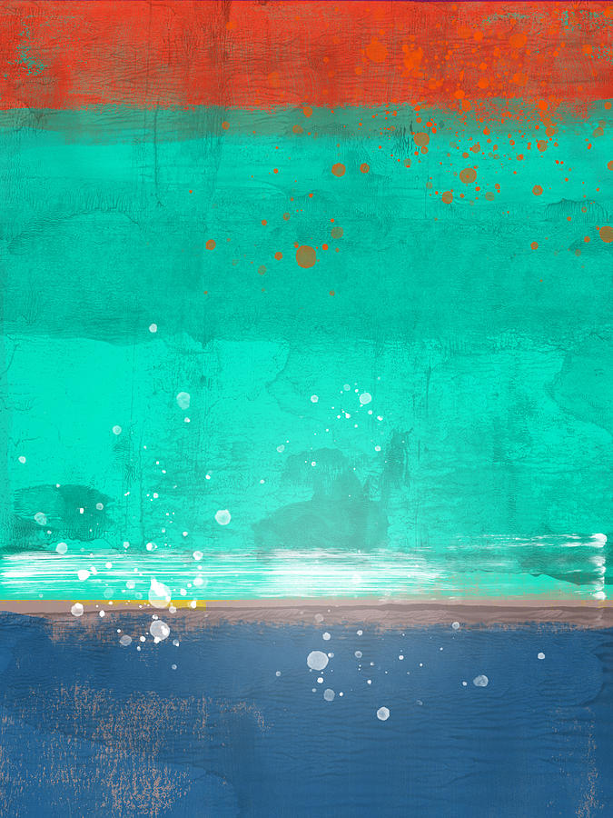 Line Painting - Emerald and Blue Abstract Study by Naxart Studio