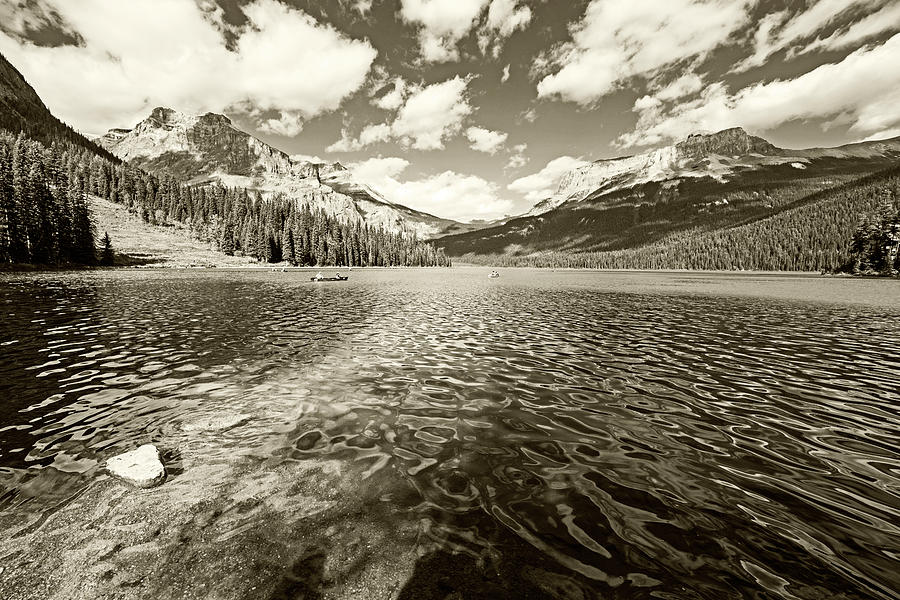 Emerald Lake Blue Water Yoho National Park Banff British Columbia Sepia Photograph by Toby McGuire