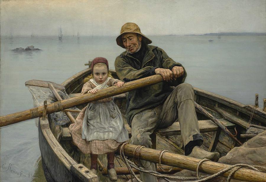 Emile Renouf - The Helping Hand  1881 Painting