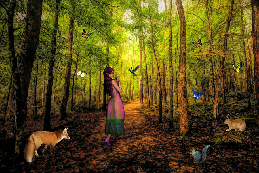 Emily and The Forest Animals Mixed Media by Judy Vincent