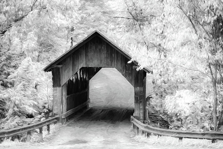 Emilys covered bridge in Black and White Digital Art by Jeff Folger