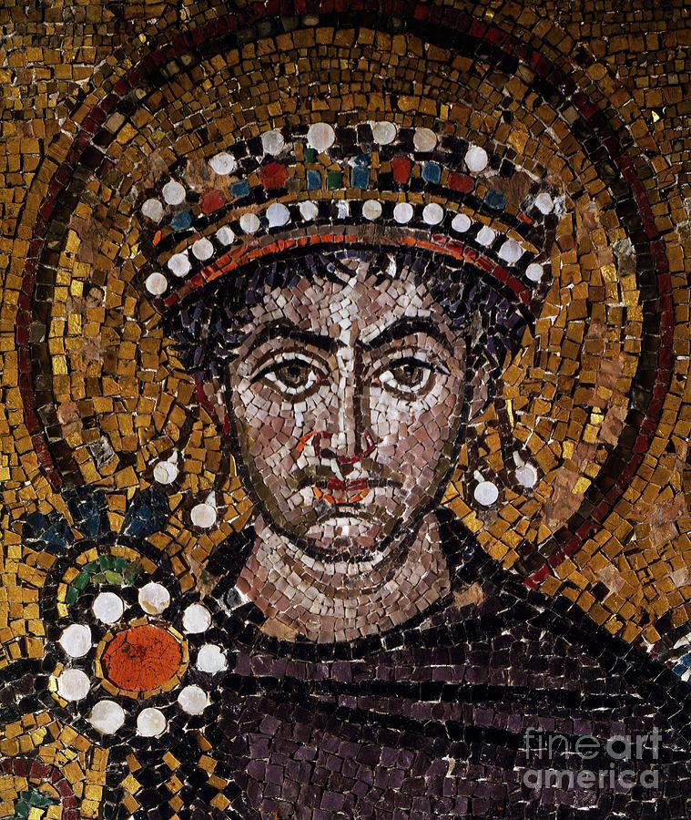 Emperor Justinian, Mosaic Painting by European School