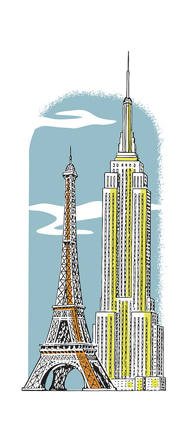 Architecture Drawing - Empire State Building and Eiffel Tower by CSA Images