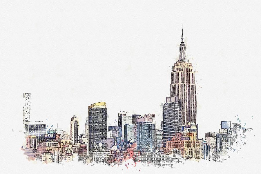 Architecture Painting - Empire State, New York, United States watercolor by Ahmet Asar by Celestial Images