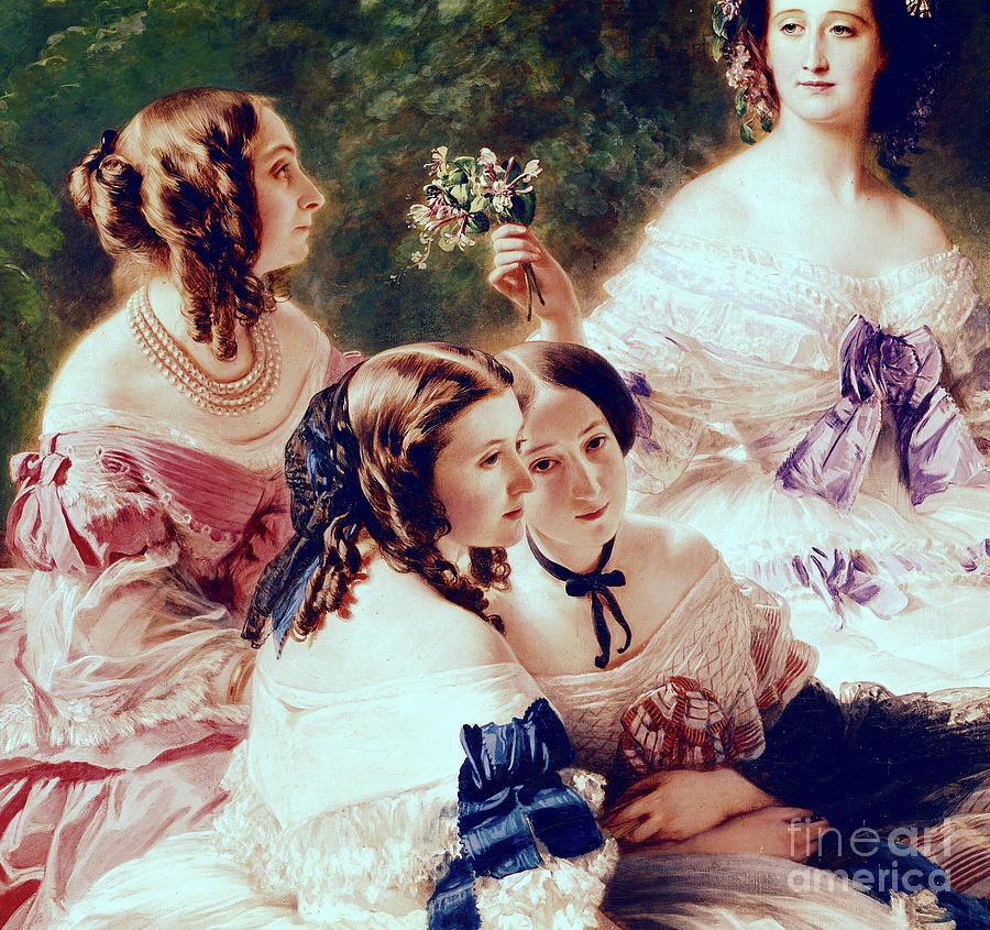 Empress Eugenie presented with bouquet by peasant girl. Eugenie de