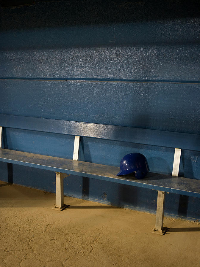Empty Baseball Dugout With Helmet Photograph by Whit Preston