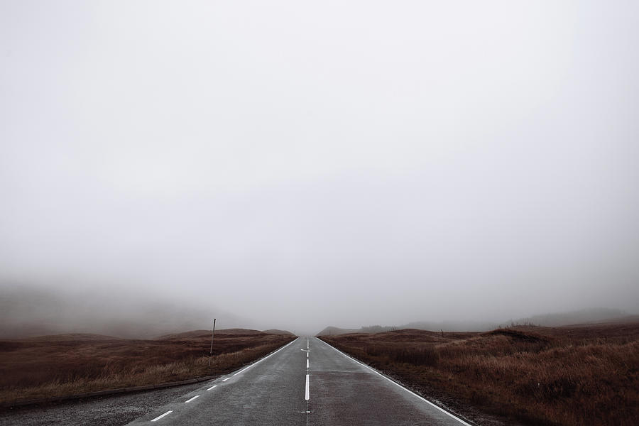 Empty Road In Cloud, Glencoe, Scottish Highlands, Scotland Digital Art ...