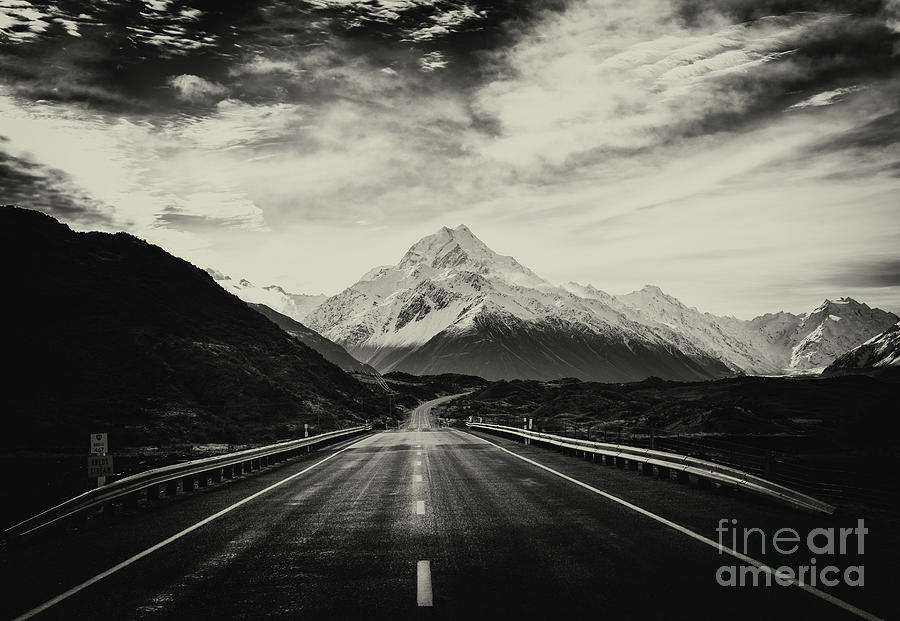 Empty Road With Mount Cook In Photograph by Billy Bedford