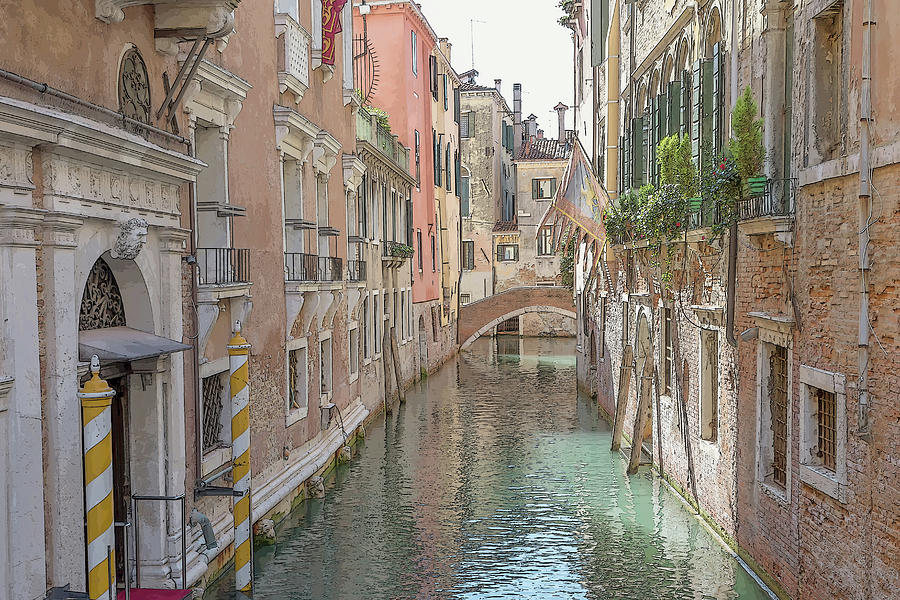 Empty Romantic Canal In Venice. Italy. Digital Art