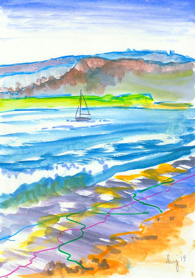 En Plein Air Rive Exe Sailing Riverscape Mixed Media by Mike Jory