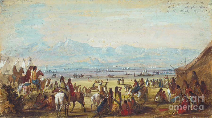 Encampment On Green River At The Base Of Rocky Mountains, C.1837 Painting by Alfred Jacob Miller