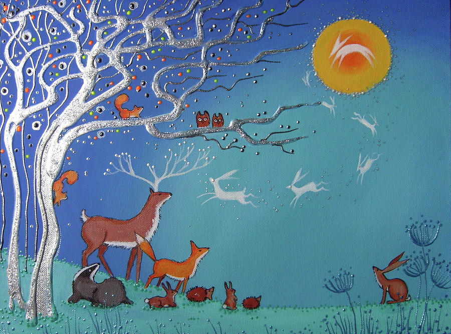 Deer Painting - Enchanted Night by Angie Livingstone