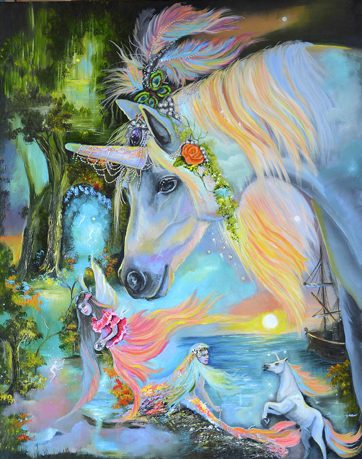 Animal Painting - Enchanted Unicorn by Sue Clyne
