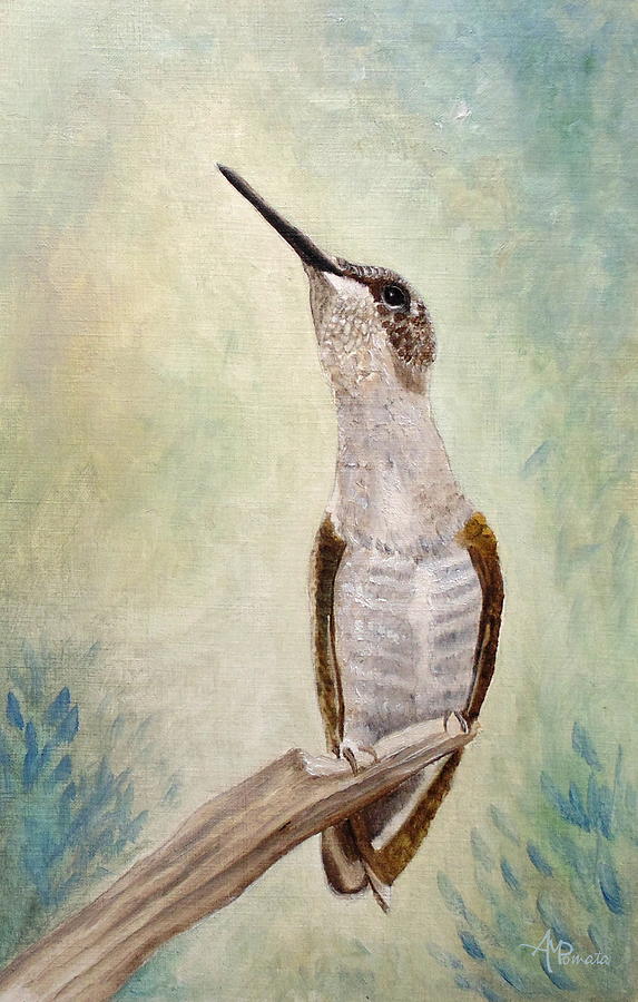 Enchanting Wand - Ruby-throated Hummingbird Painting by Angeles M Pomata