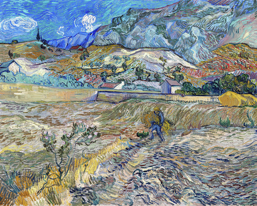 Vincent Van Gogh Painting - Enclosed Wheat Field with Peasant, Landscape at Saint-Remy - Digital Remastered Edition by Vincent van Gogh
