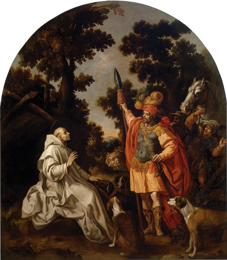 Encuentro de San Bruno con el conde de Sicilia y Calabria, 1626-1632, Spanis... Painting by Vincenzo Carducci -c 1576-1638-