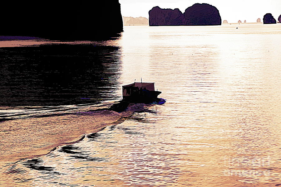 End of Day Vessel Fishing Vietnam  Digital Art by Chuck Kuhn