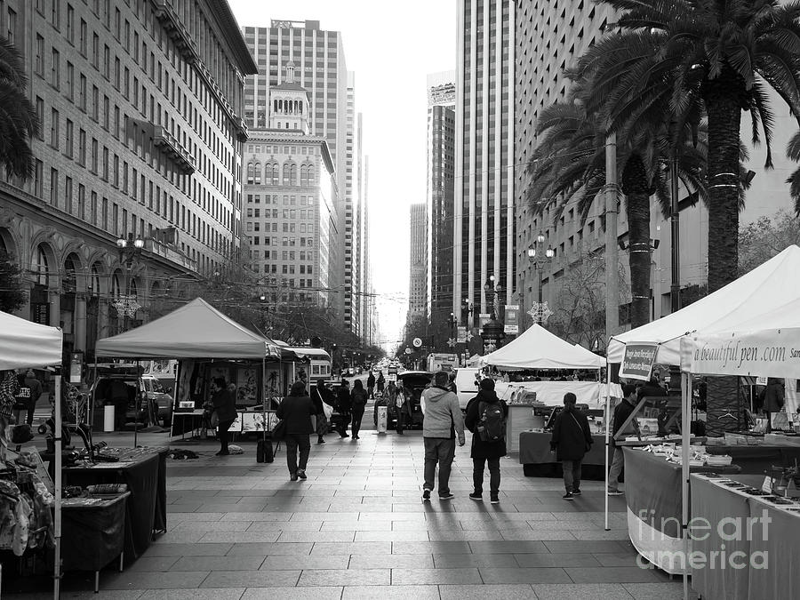 End of Market Street at San Francisco Embarcadero Looking Towards The Setting Sun DSC6892bw Photograph by Wingsdomain Art and Photography