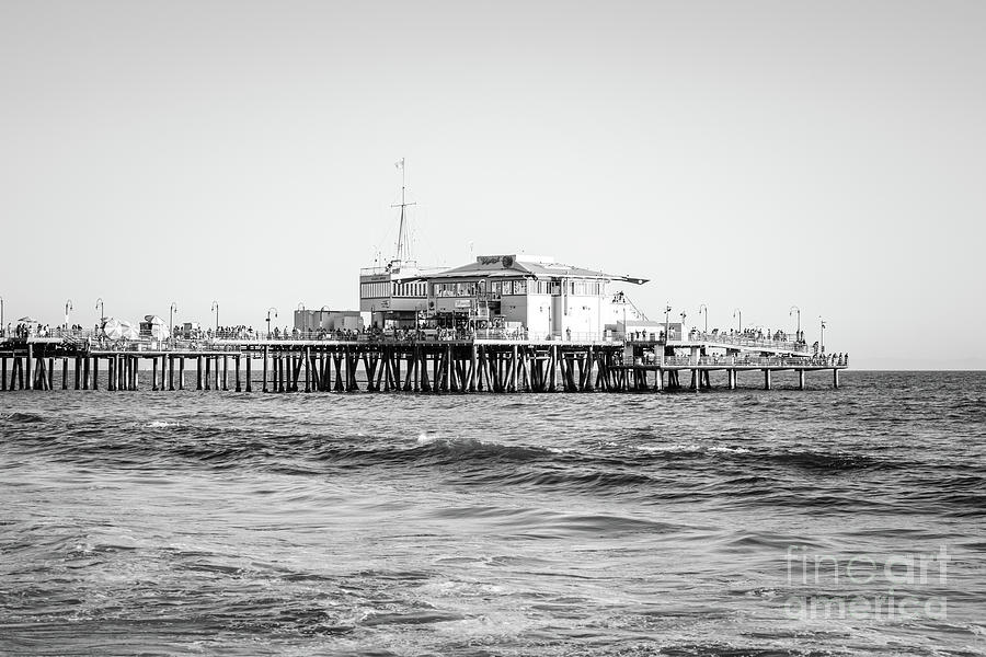 End of Santa Monica Pier Black and White Photo Photograph by Paul Velgos
