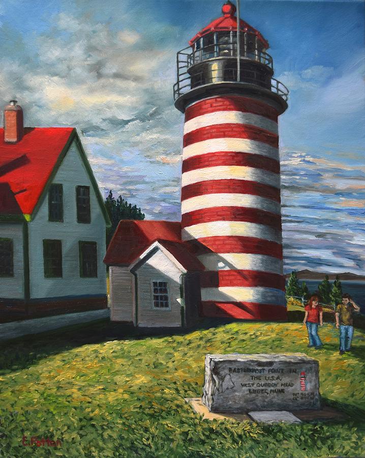 Late Summer, West Quoddy Light Painting by Eileen Patten Oliver