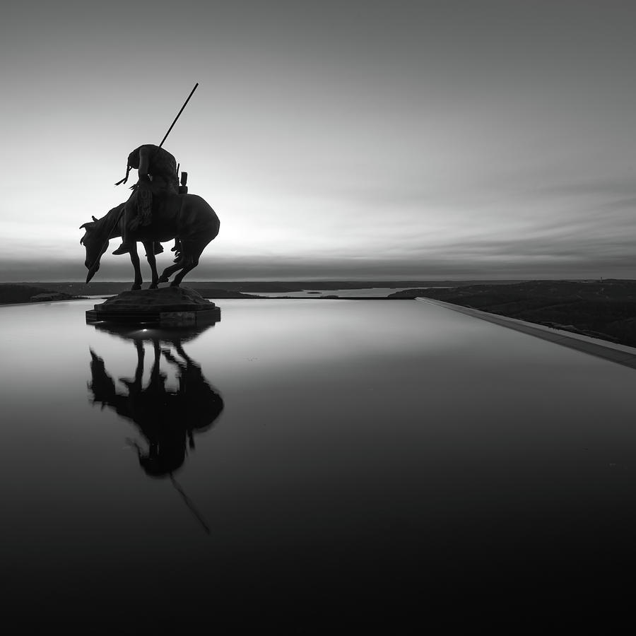 End Of The Trail Native American Silhouette - Monochrome Square Format Photograph by Gregory Ballos