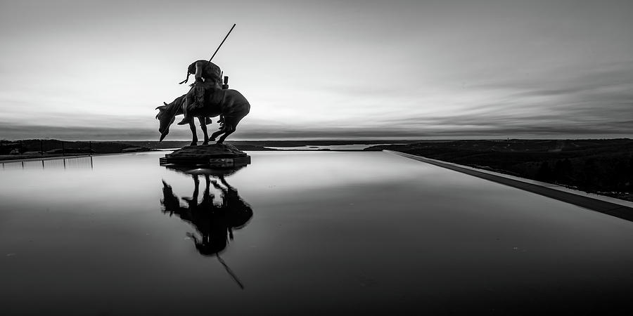 Black And White Photograph - End of the Trail Reflections Panorama - Black and White by Gregory Ballos