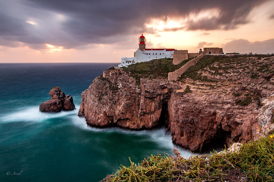 Sunset Photograph - End Of The World - Cape St. Vincent Lighthouse Portugal by Ariel Ling