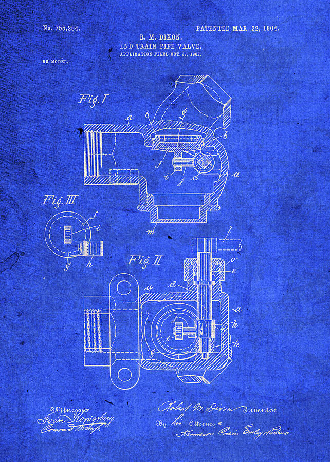 Train Mixed Media - End Train Pipe Valve Patent Blueprint by Design Turnpike