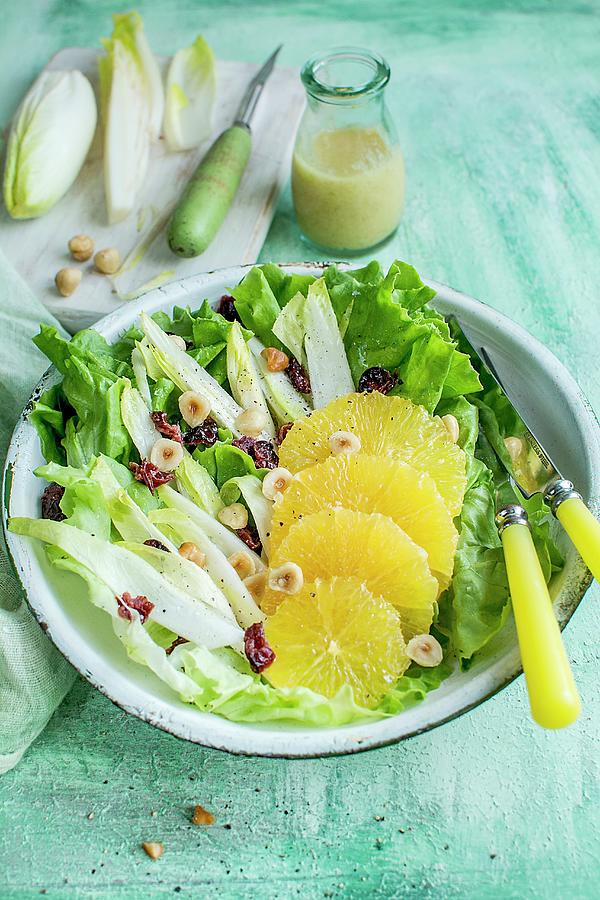 Endive Lettuce, Orange, Nuts And Cranberries Photograph by Olimpia Davies