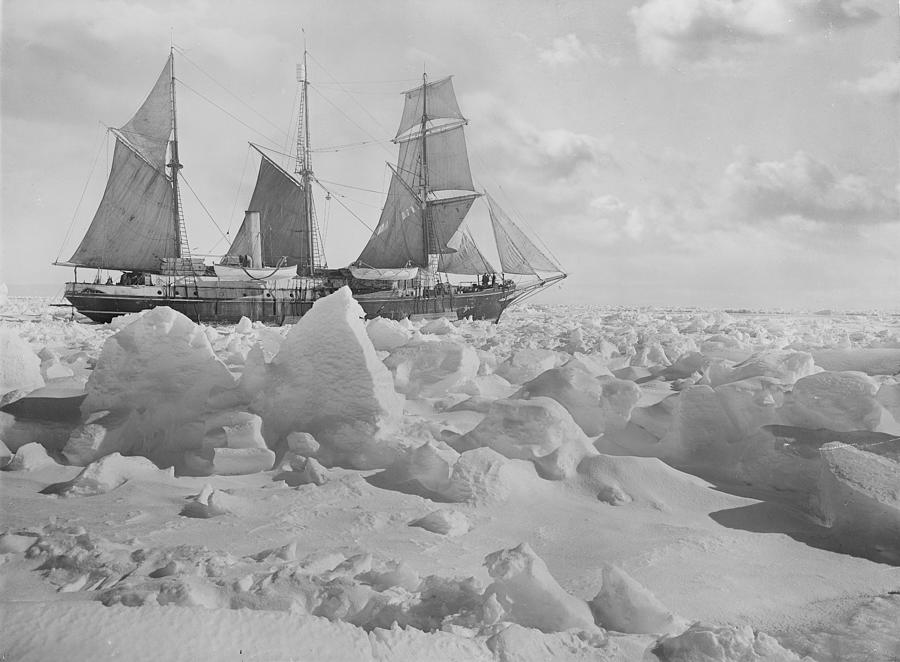 Black And White Photograph - Endurance In Full Sail, In The Ice Side by Royal Geographical Society