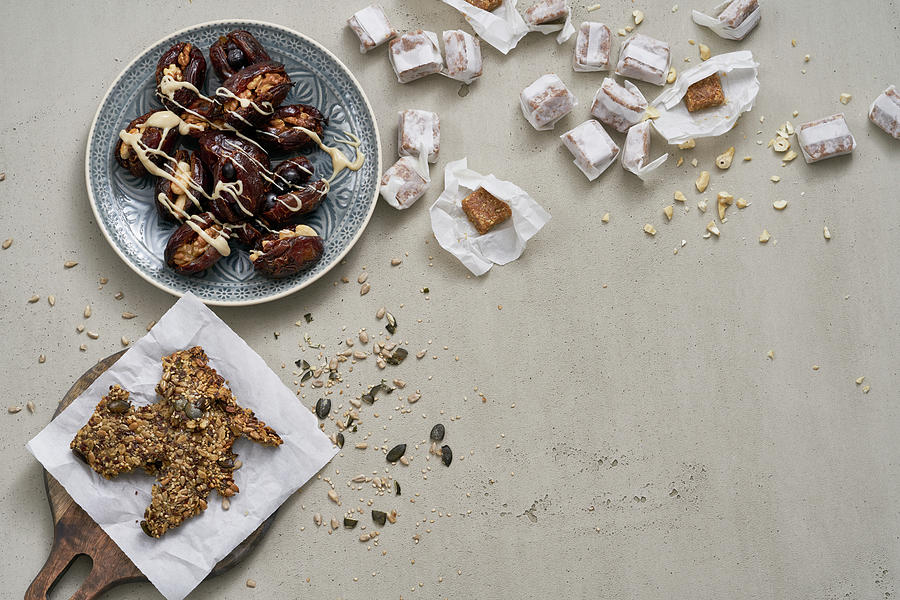 Energy Snacks baked Dates, Tahini Toffee And Fruit Bread Photograph by Tre Torri