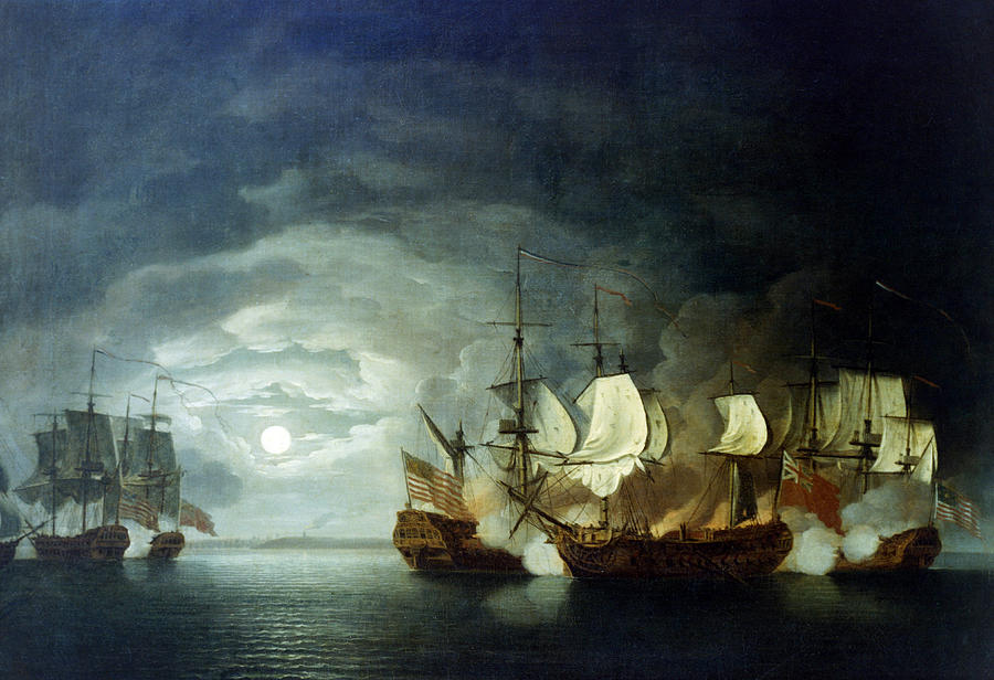 Engagement of the Bonhomme Richard and HMS Serapis Painting by Thomas Mitchell