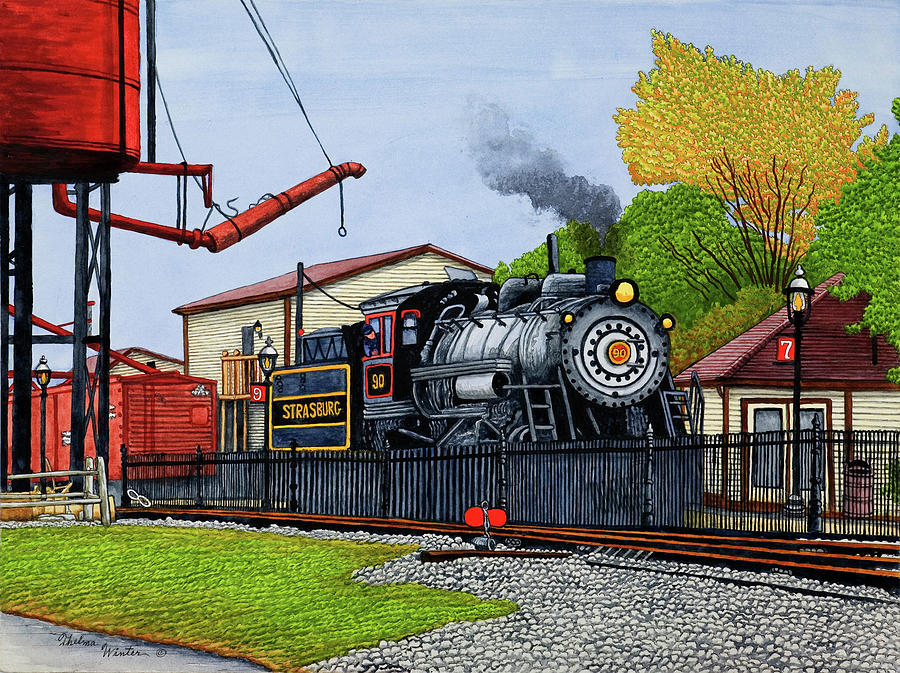 Engine #90 At The Water Tower, Strasburg Pa Painting by Thelma Winter ...