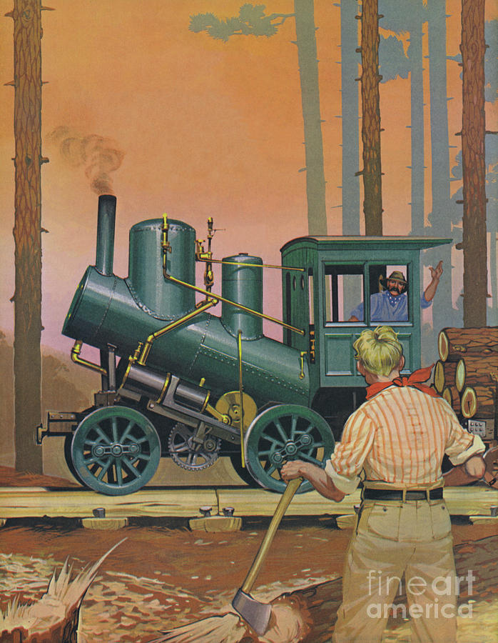 Engine built in Nova Scotia in 1903 for hauling timber  Painting by Angus McBride