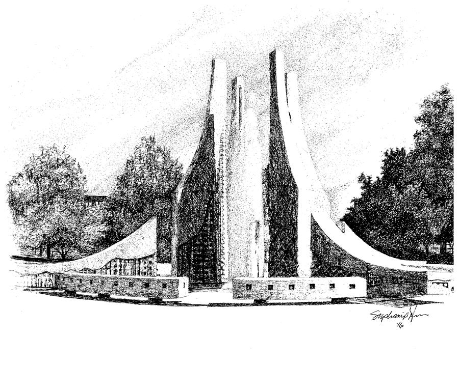 Engineering Fountain, Purdue University,West Lafayette, Indiana Drawing by Stephanie Huber