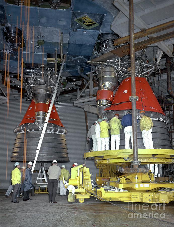 American Photograph - Engineers Installing Saturn V F-1 Engine by Nasa/science Photo Library