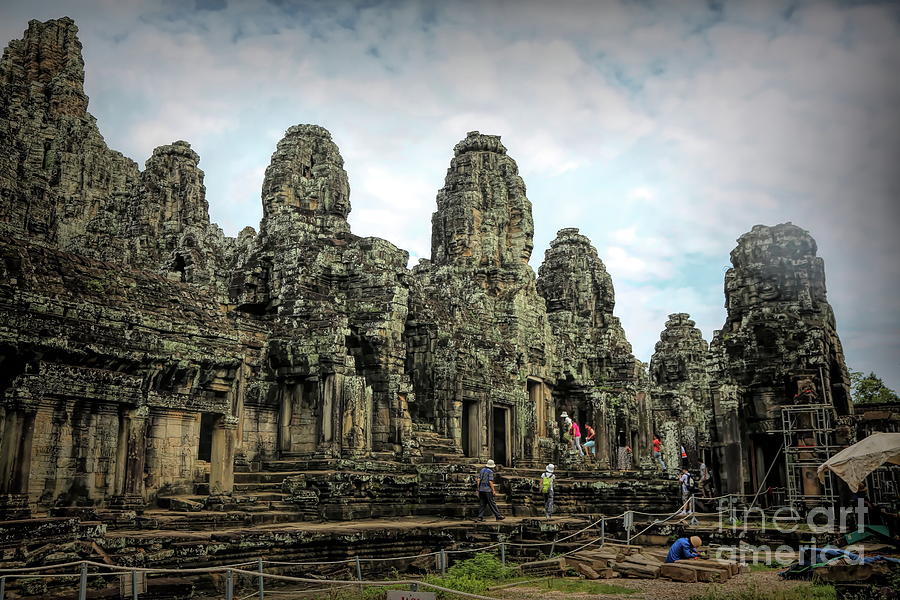 Engineers Re Hab Temple Cambodia Construction  Photograph by Chuck Kuhn
