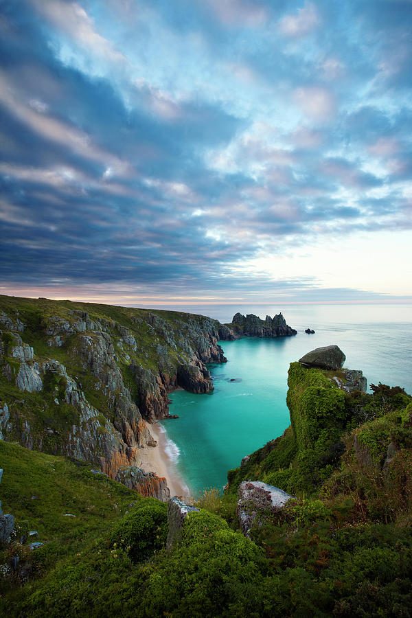 England, Cornwall, Great Britain, Porthcurno, Looking Towards Logan Rock Digital Art by Richard Taylor